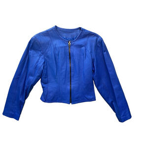 Vintage Leather Jacket Women XS Blue Retro Punk Glam 90s Lightweight Moto Coat